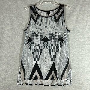 WORTHINGTON Cool Summer Sheer  Geometric Design Long Line Top Swimsuit Cover Up